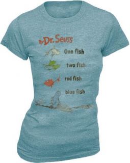 Dr. Seuss One Fish Two Fish Light Cyan Juniors T shirt Tee