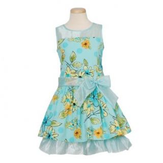 Bonnie Jean Little Girls Aqua Floral Easter Dress 6X