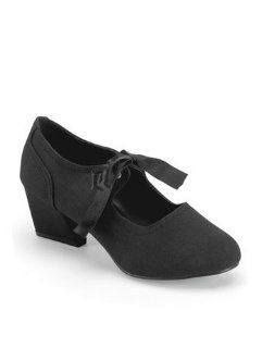 Black Canvas Front Lace Colonial Shoe   10 Shoes