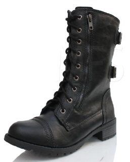 Womens BLACK Combat Riding Mid Calf Boots Size 11 Shoes