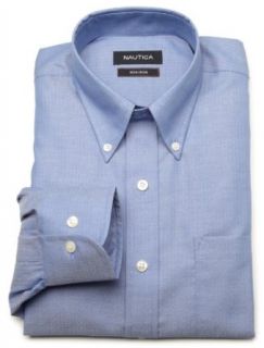 Nautica Non Iron Solid Herringbone Shirt, Blue, 16 32/33 Clothing