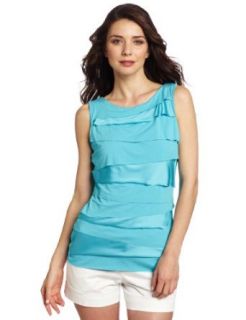 Vince Camuto Womens Sleeveless Mixed Media Tiered Top