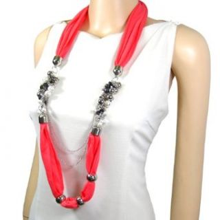 Pearlescent Bead Jewelry Scarf Long Necklace Coral