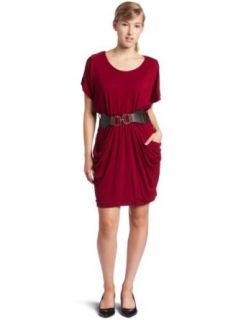 XOXO Juniors Cold Shoulder Belted Dress, Burgundy, Small