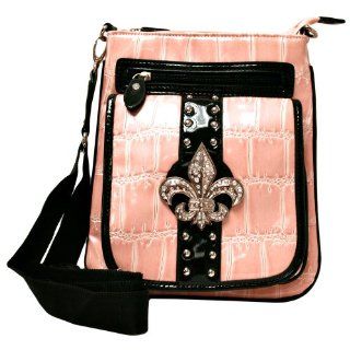  Pink Fleur Di Lis Croco Textured Shoulder Messenger Bag Shoes