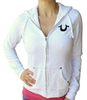 True Religion Womens White Horse Shoe Cotton Hoodie Zip Up Clothing