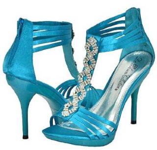 Blossom Sofia 32 Turquoise Satin Women Dress Sandals, 10 M US Shoes