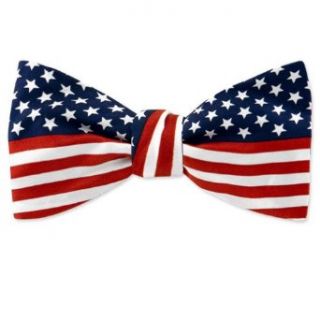 Navy Blue Silk Bow Tie  American Flag Pretied Bow Tie