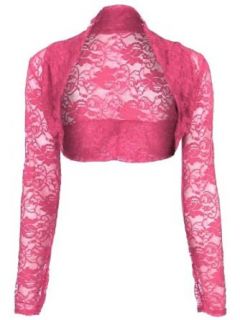 Womens Lace Long Sleeved Shrug (ONE SIZE 6 12, HOT PINK