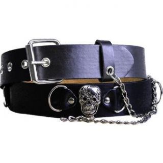 Pirate Skull Chain Link Goth Grommet Belt (L (35 37)) Clothing