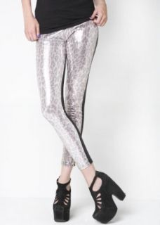Leopard Print Sequined Leggings Pink Paillettes One Size