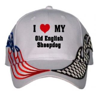 I Love/Heart Old English Sheepdog USA Flag / Checker