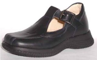 Girls leather Euro t bar school shoe, buckle, 2 colors, Laura2 Shoes