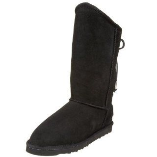 Womens Short Dita Lace Up Sheepskin Boot,Black,8 M US Shoes