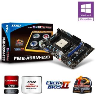 BON ETAT   Carte mère Socket AMD FM2   Chipset AMD A55   4 slots DDR3