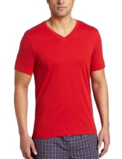 HUGO BOSS Mens V Neck T Shirt with Logo, Red, Large