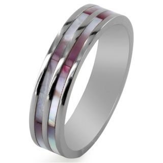 West Coast Jewelry Titanium Mother of Pearl Dual Stripe Inlay Ring