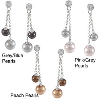La Preciosa Sterling Silver CZ and Shell Pearl Earrings