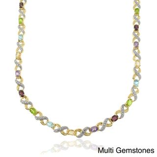 Two tone Silver Multi gemstone and Diamond Accent Oval XO Link