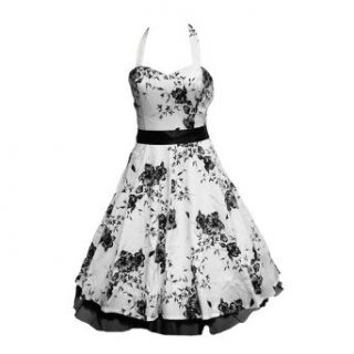 50s White & Black Floral Dress Clothing