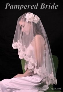 Lace Mantilla Bridal Wedding Veil 49x49 Ivory Clothing