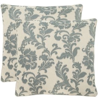 Acanthus Leaves 22 inch Ivory/ Slate Blue Decorative Pillows (Set of 2