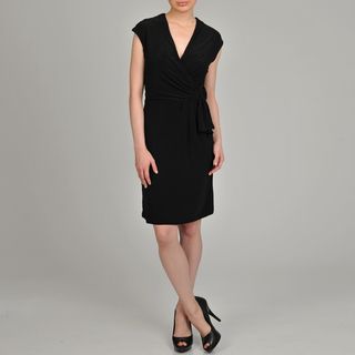 Lennie for Nina Leonard Womens Black Wrap Dress