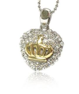 Sparkling Crystal Gold Plated Heart Crown Pendant Necklace