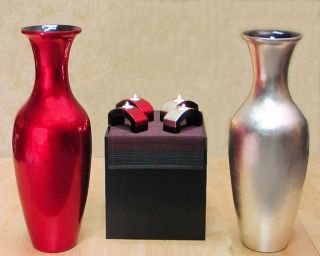 28 in. Tall Lacquer Floor Vase & Candle Holders