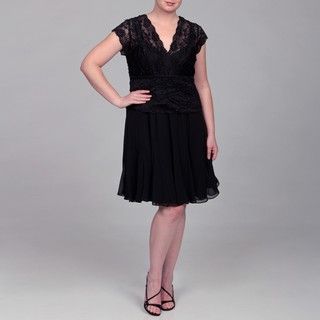 KM Collections Womens Plus Size Black Lace Chiffon Dress
