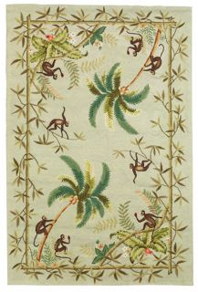 Hand hooked Bright Monkey Motif Cotton Rug (8 x 10)