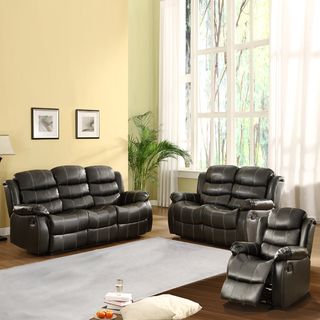 Buxton Collection Black Bonded Leather 3 piece Living Room Set