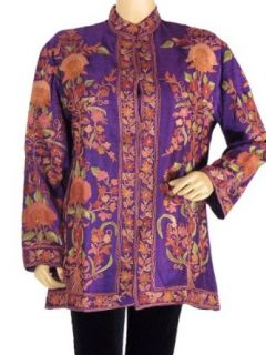 Silk Womens Long Jacket Purple Embroidered Formal Kashmir