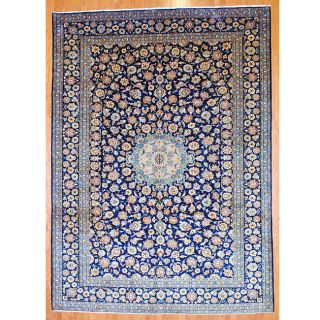 knotted Navy/ Light Blue Kashan Wool Rug (910 x 137)