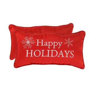 Embroidered Happy Holiday Corded Accent Pillow (11 x 20)