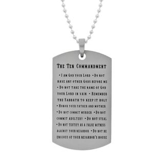 Stainless Steel Mens Ten Commandment Dog Tag Necklace