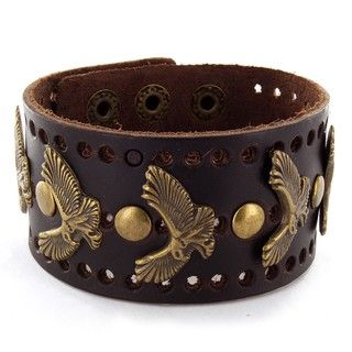 Brown Leather Eagle and Round Stud Bracelet