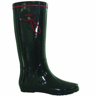 Redfoot Folding Wellington Rain Boots Patent Black Shoes