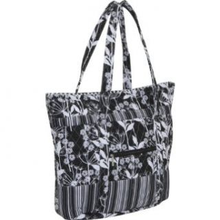 Laura Ashley Roomy Zip Top Tote (Black and White print