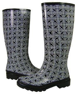  Tory Burch Logo Rubber Rain Boots Black Metal Melange Shoes