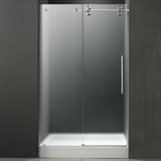 VIGO Frameless Right Sided Shower Door/ White Base Center Drain