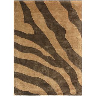 Wool and Art Silk Brown Zebra Print Rug (8 x 11)