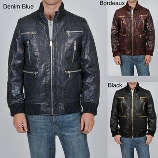 Knoles & Carter Mens Big and Tall Multi Zip Leather Bomber Jacket