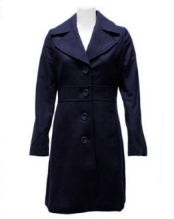 Ladies Navy Blue 4 Button Long Pea Coat Wool Blend