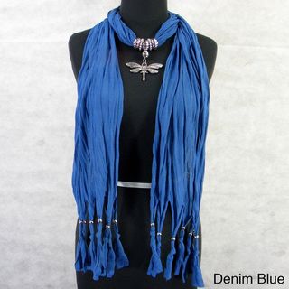 Fashion Jewelry Scarf with Silvertone Dragonfly Pendant