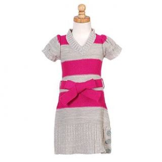 Little Girls Pink Grey Striped Sweater Tie Dress 6X