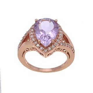 Glitzy Rocks Rose Gold over Silver Amethyst and Cubic Zirconia Ring
