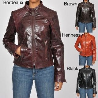 Knoles & Carter Womens Leather Perforated Moto Jacket