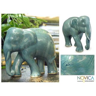 Celadon Ceramic Blue Elephant Sculpture (Thailand)