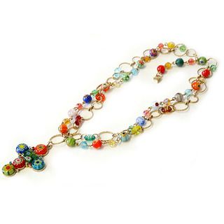 Sweet Romance Millefiori Glass Beads Cross Necklace